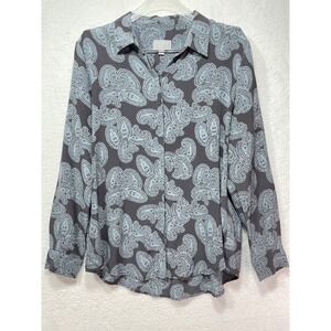 Pure Collection Womens 8/10 Gray Long Sleeve Button Up 100% Silk